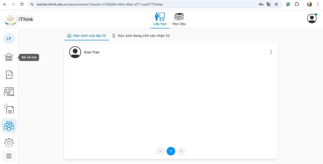 Màn hình danh sách Học sinh của lớp