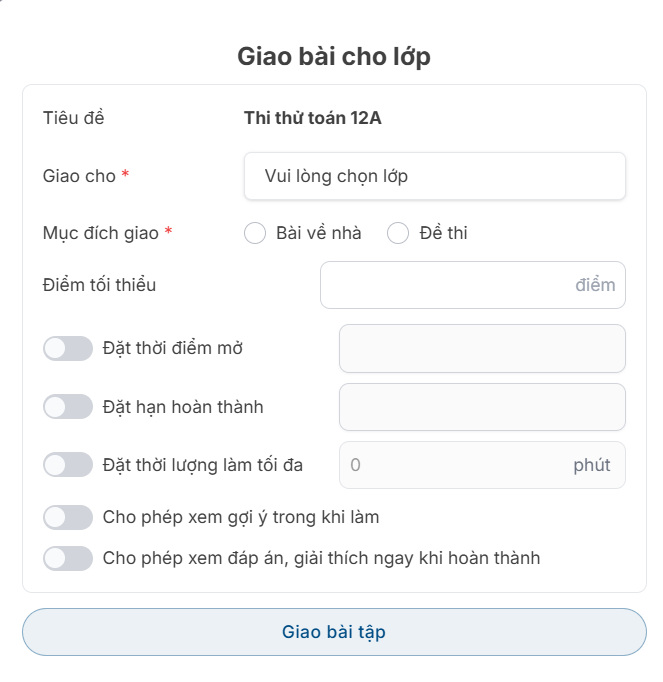 Popup Giao bài cho lớp