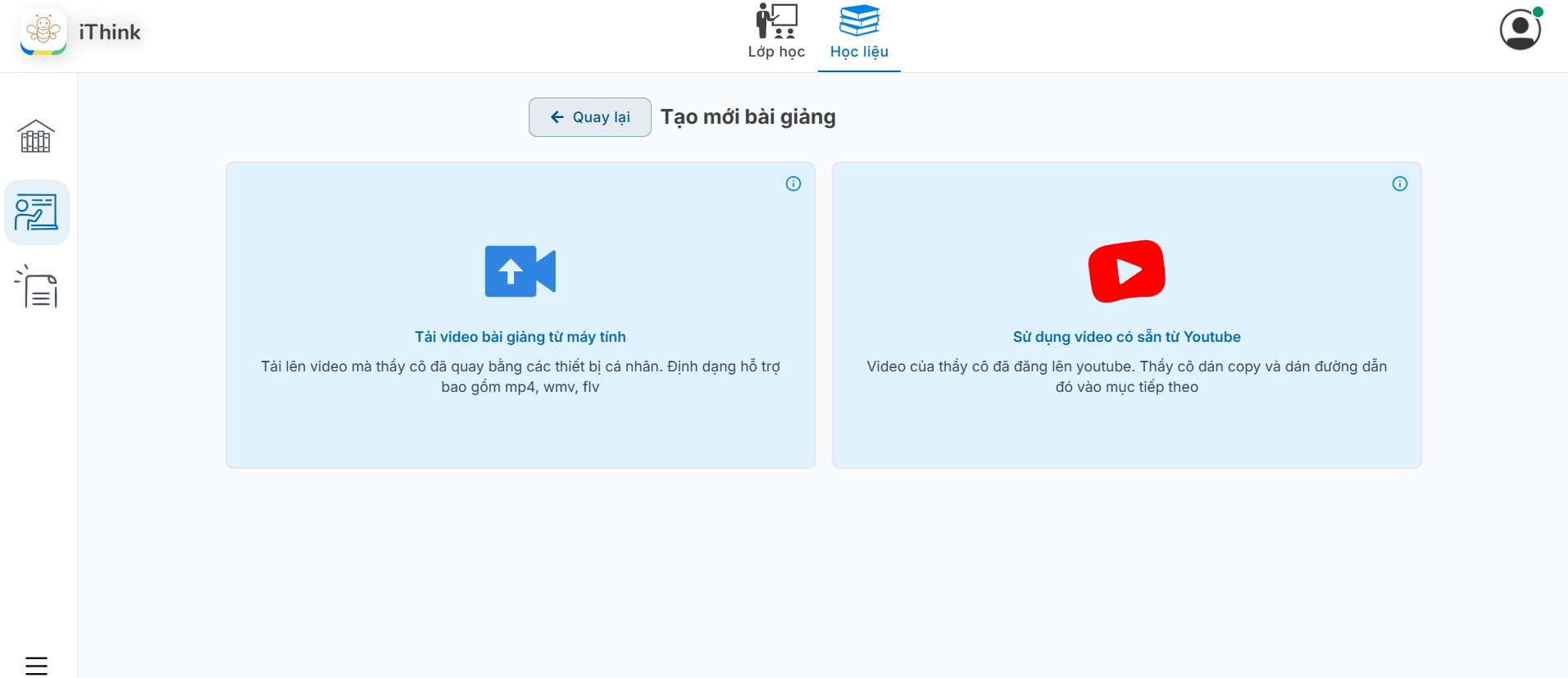Màn hình tạo mới bài giảng