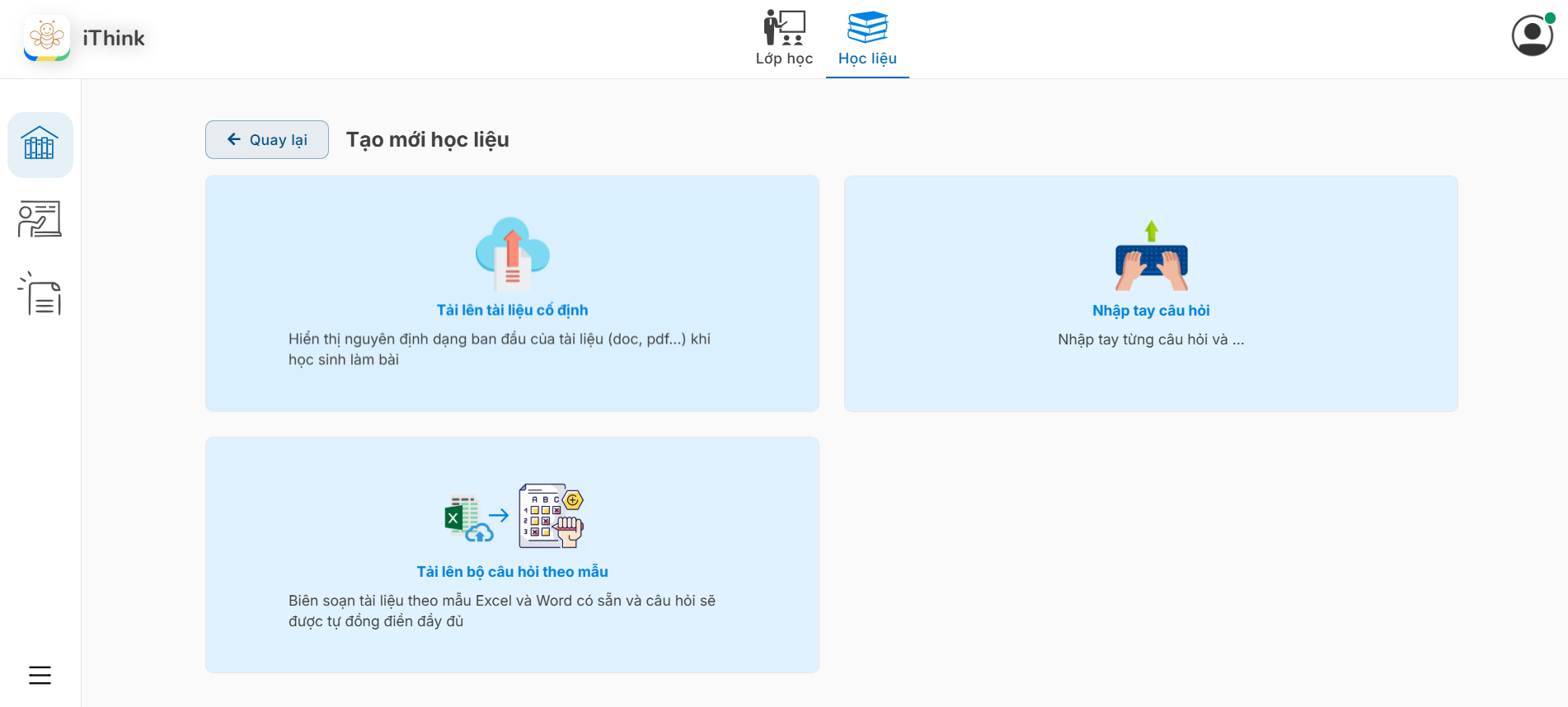 Màn hình Tạo mới học liệu