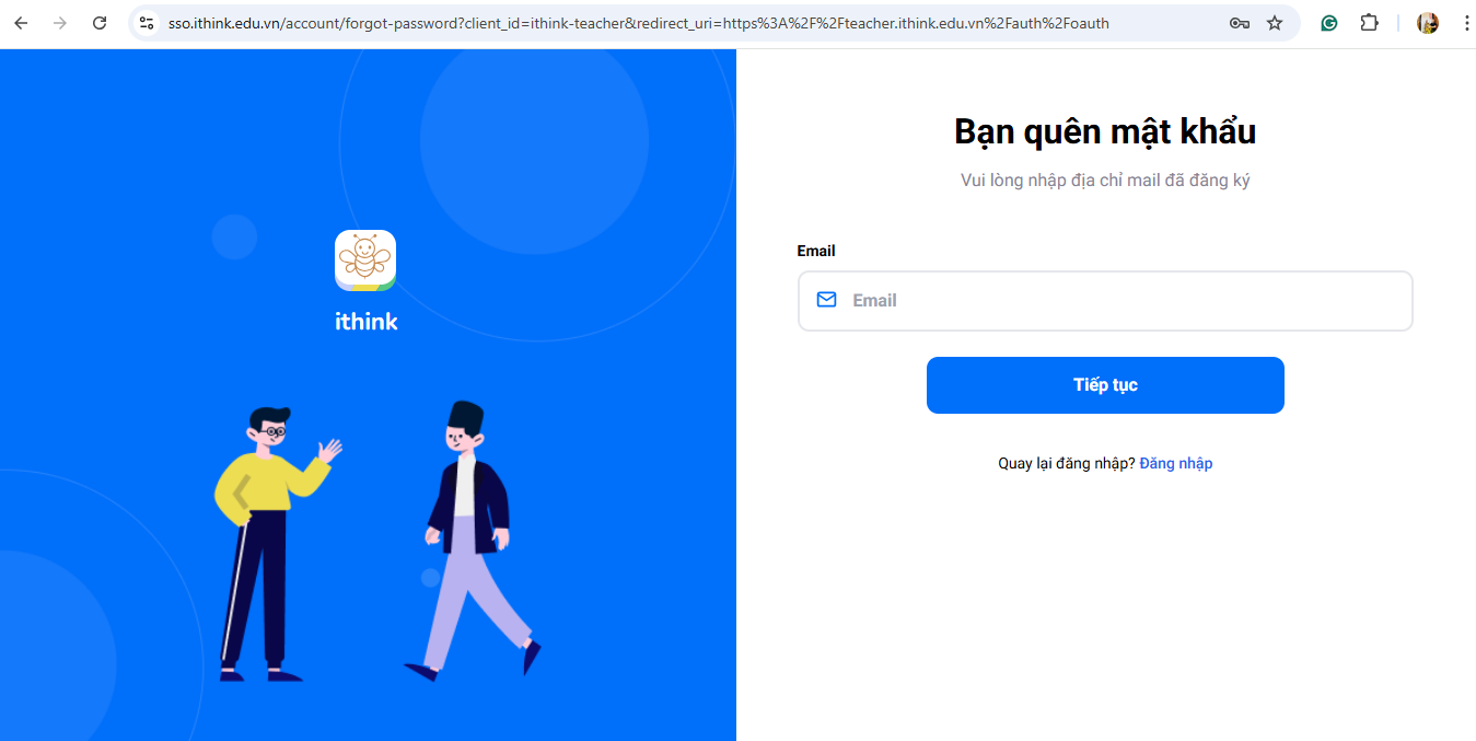 Màn hình nhập email lấy lại mật khẩu