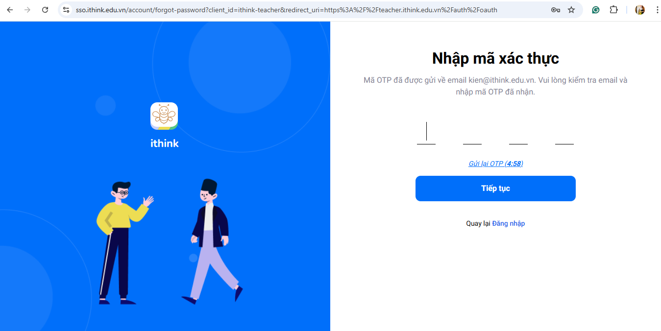Màn hình nhập mã xác thực