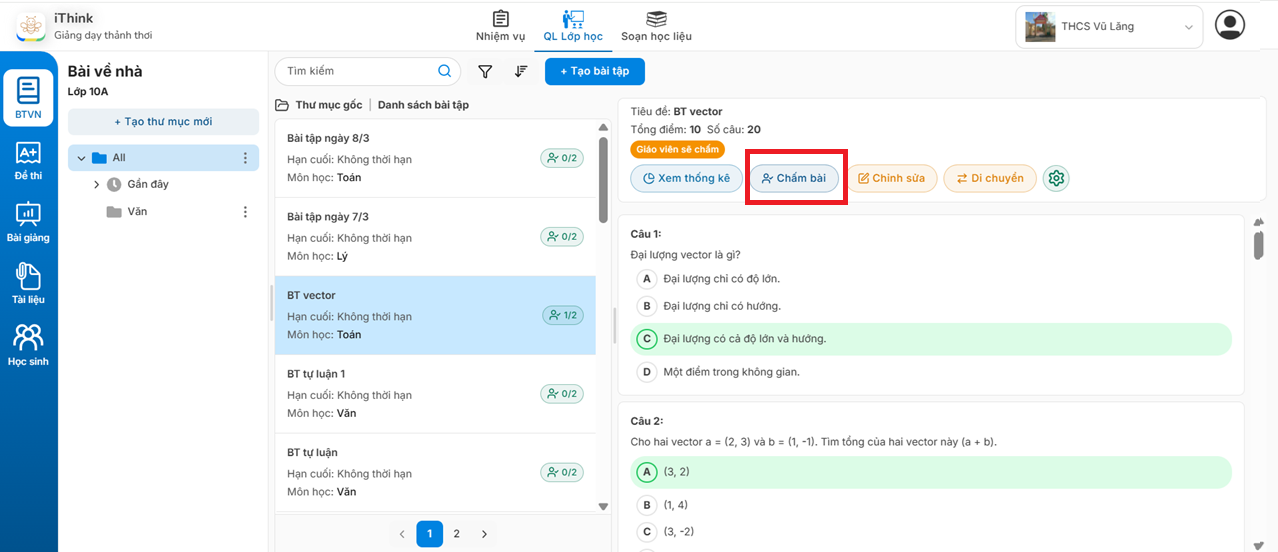 Màn hình danh sách BTVN