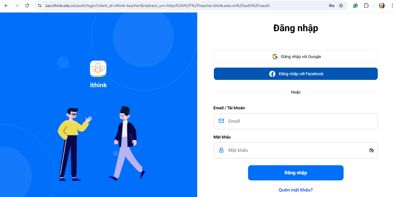 Màn hình đăng nhập tài khoản giáo viên