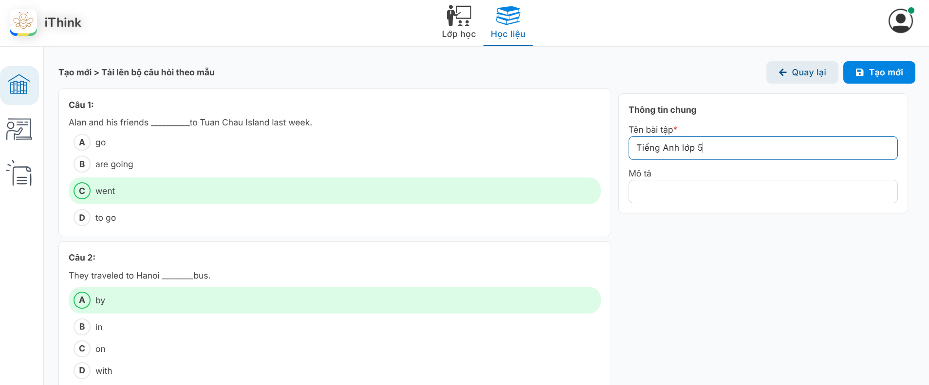 Màn hình nhập thông tin chung