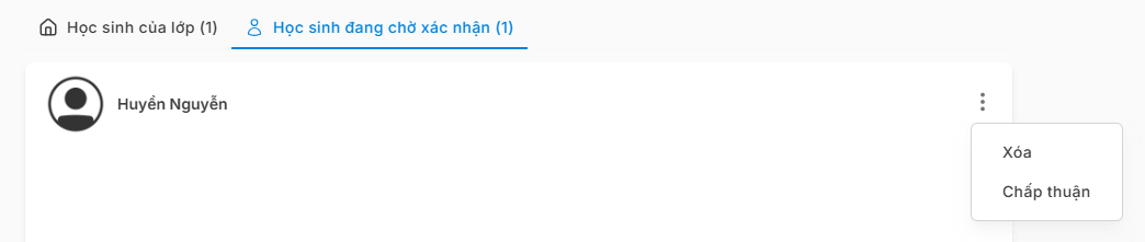 Màn hình Danh sách học sinh chờ xác nhận