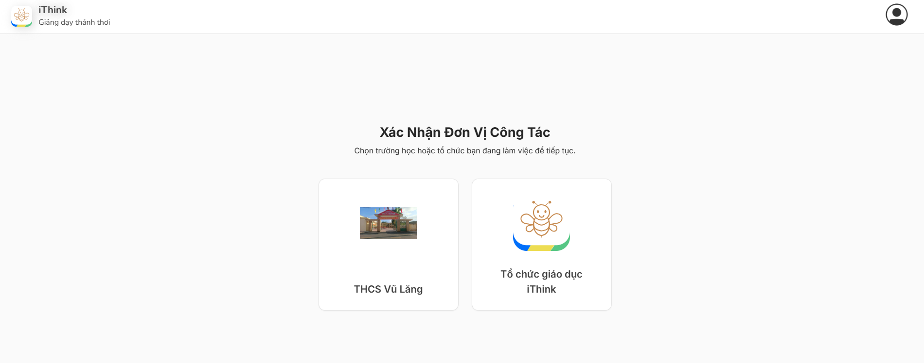 Chọn tổ chức khi đăng nhập