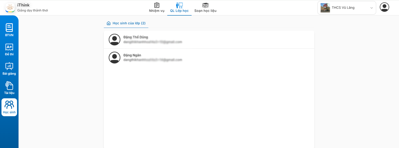 Danh sách học sinh của lớp