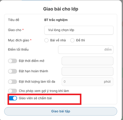 Thiết lập chấm điểm khi giao cho lớp