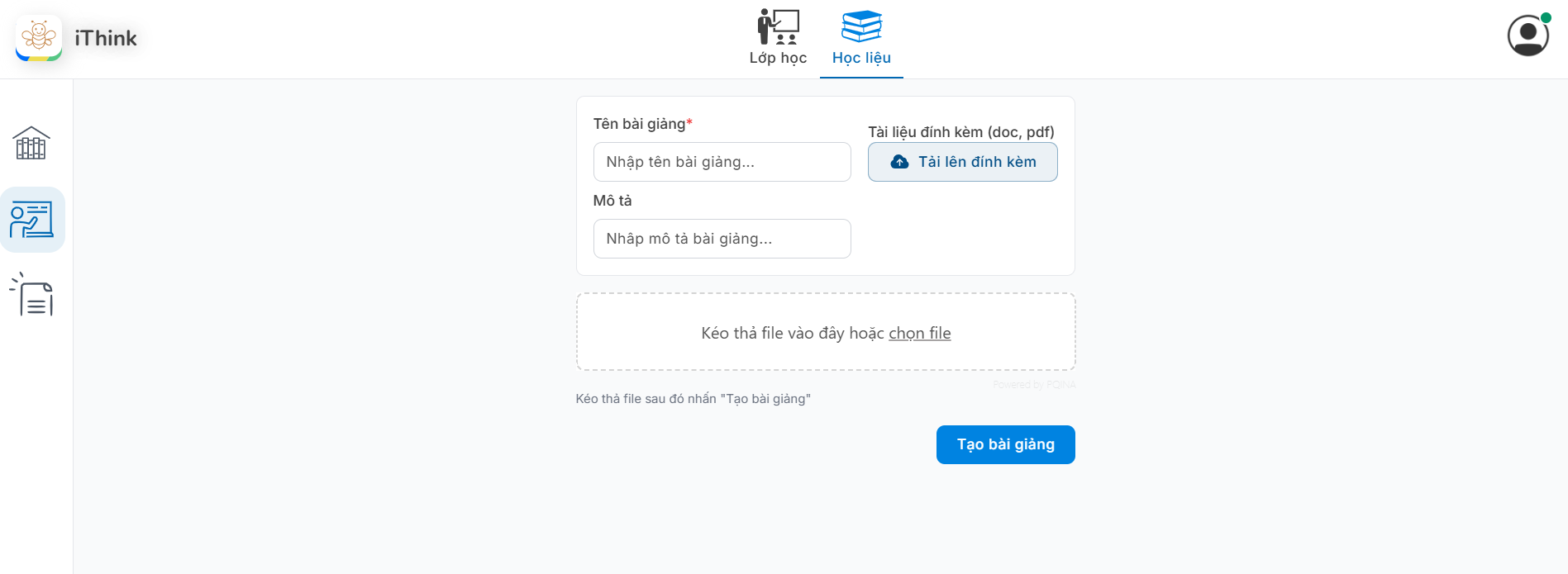 Màn hình Tải video bài giảng từ máy tính